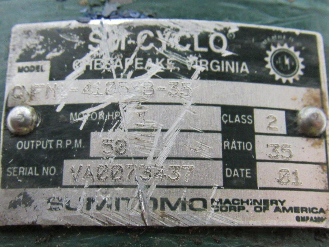 SM CYCLO CNFM1-4105YB-35 1 HP TC-F Gearmotor 230/460V 50 RPM Output Tested