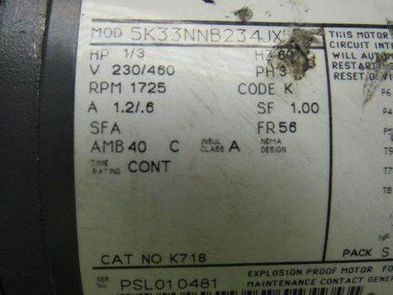General Electric K718 1/3HP 3PH 230/460V 1725RPM Explosion Proof Electric Motor