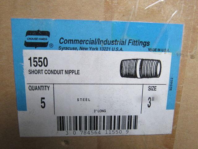 Crouse Hinds Co 3" x 3" Rigid Steel Galvanized Short Conduit Nipple Lot of 5