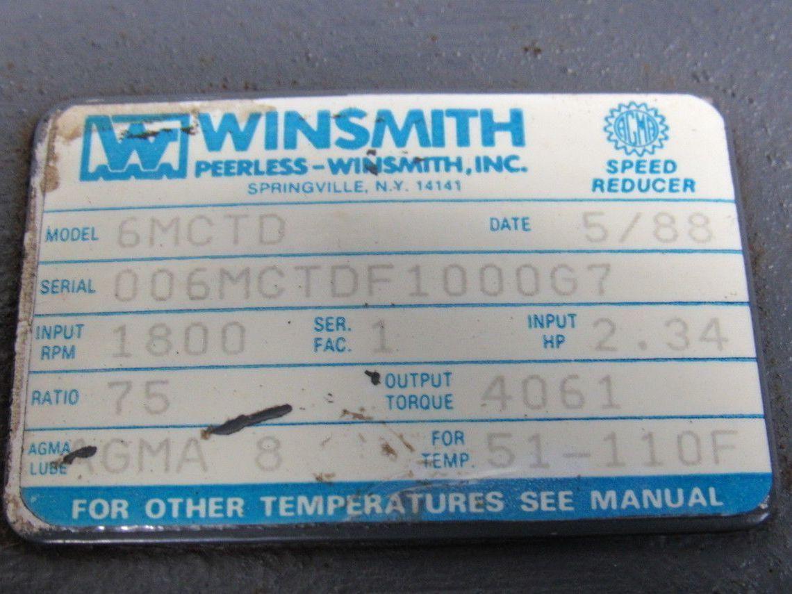 Winsmith 6MCTD Double Reduction Speed Reducer Gear Box 75:1 Ratio