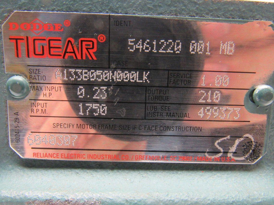 Dodge Tigear A133B050N000LK Gear Box Speed Reducer 5:1 Ratio