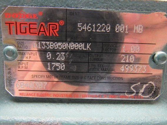 Dodge Tigear A133B050N000LK Gear Box Speed Reducer 5:1 Ratio