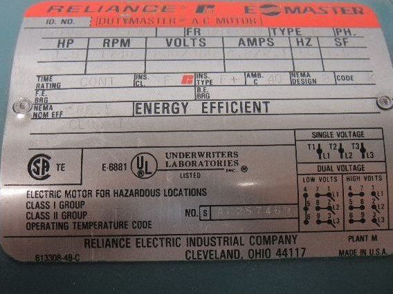 Reliance Electric B79V6232M-LA 1.5HP 230/460V 1740RPM Hazardous Motor