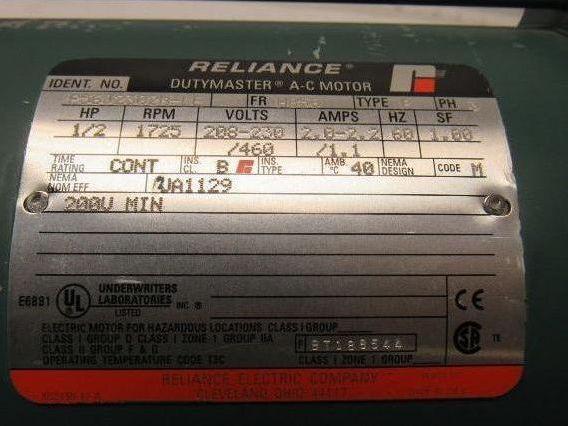 Reliance Electric P56J2302M-LE 1/2HP 3PH 208-230/460V 1725RPM Hazardous Motor