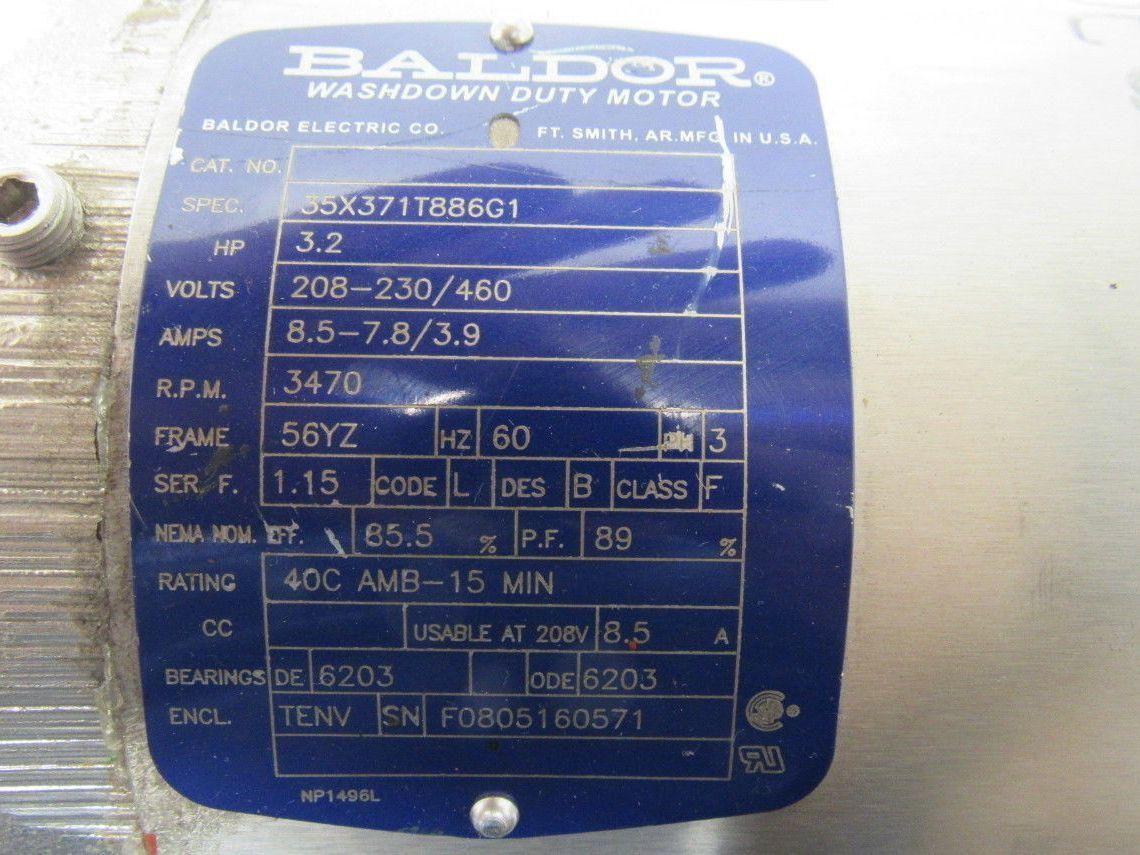 Baldor 3.2HP 3PH 208-230/460V 3470RPM Electric Washdown Motor