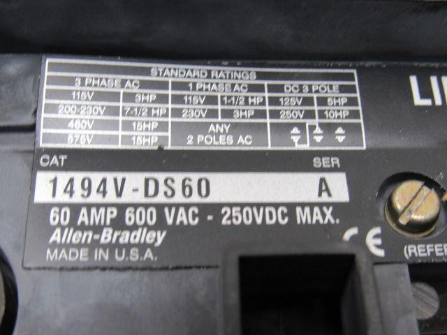 Allen Bradley 1494V-DS60 Ser A Disconnect Switch 60A 600V Non-Fused Left Hand