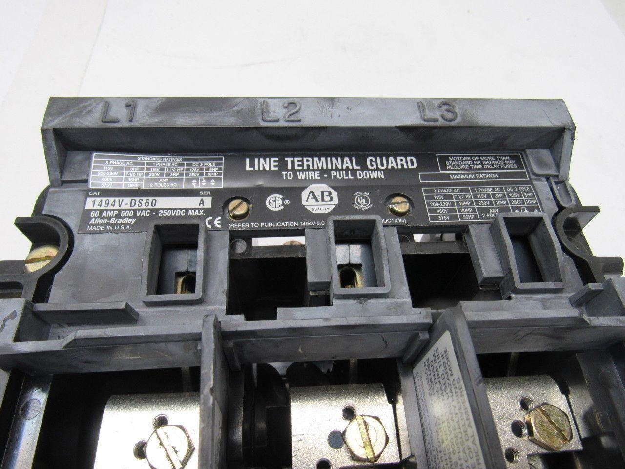 Allen Bradley 1494V-DS60 Ser A Disconnect Switch 60A 600V Non-Fused Left Hand