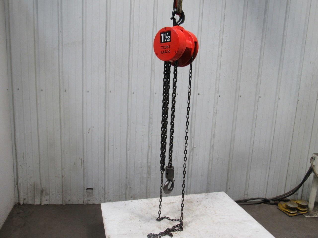 CM Model S 1-1/2 Ton Manual Chain Fall Hoist 8' Lift w/Load Limiter Tested