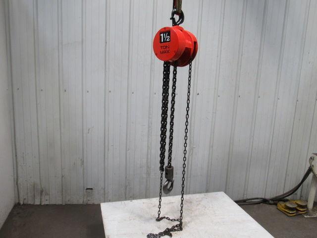CM Model S 1-1/2 Ton Manual Chain Fall Hoist 8' Lift w/Load Limiter Tested