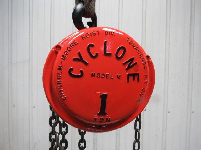 CM Cyclone Model M 1 Ton Manual Chain Fall Hoist 8' Lift w/Load Limiter Tested