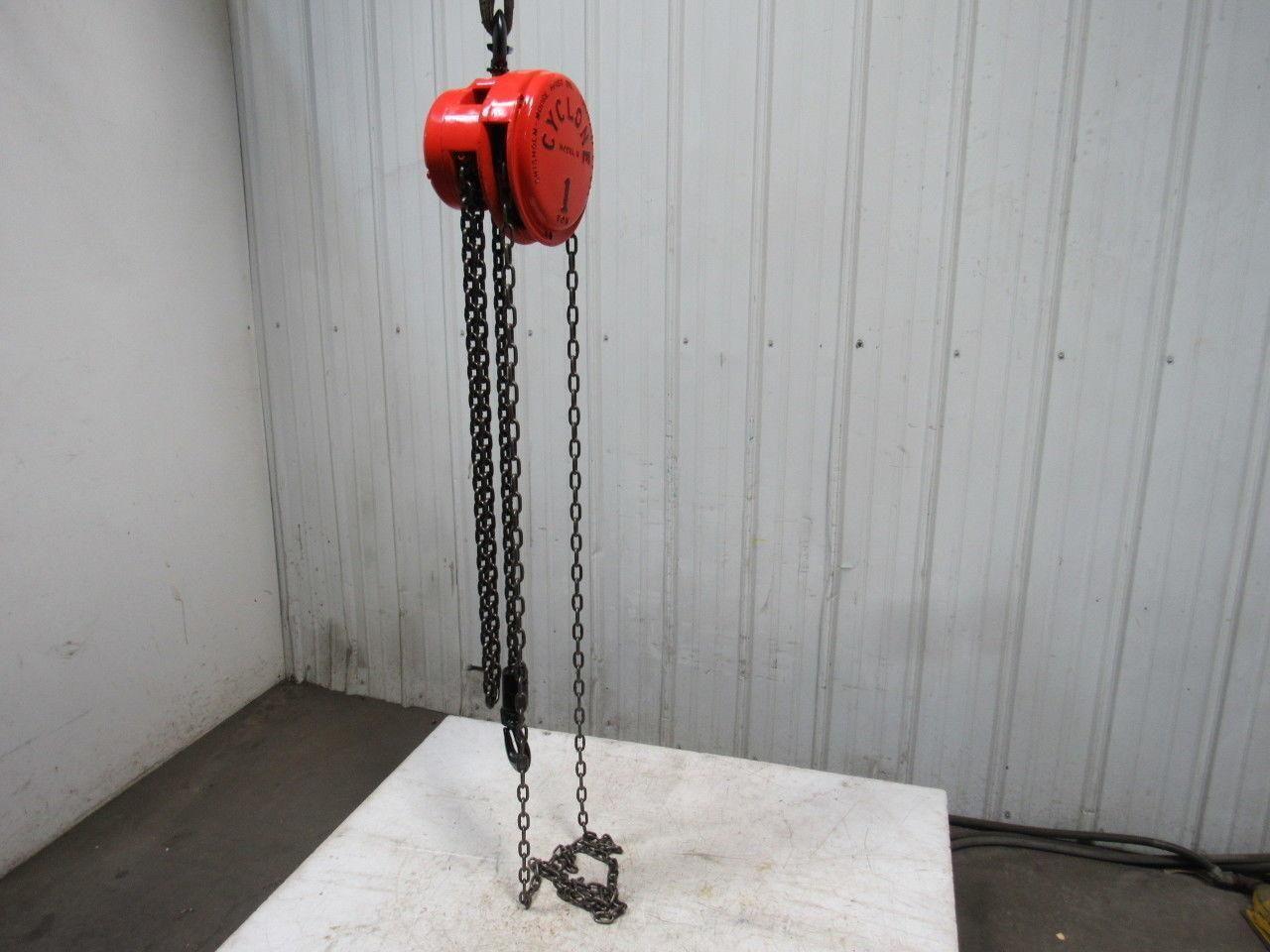 CM Cyclone Model M 1 Ton Manual Chain Fall Hoist 8' Lift w/Load Limiter Tested