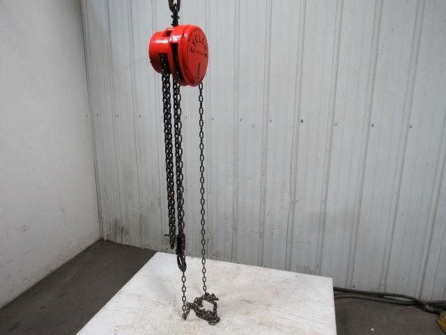 CM Cyclone Model M 1 Ton Manual Chain Fall Hoist 8' Lift w/Load Limiter Tested