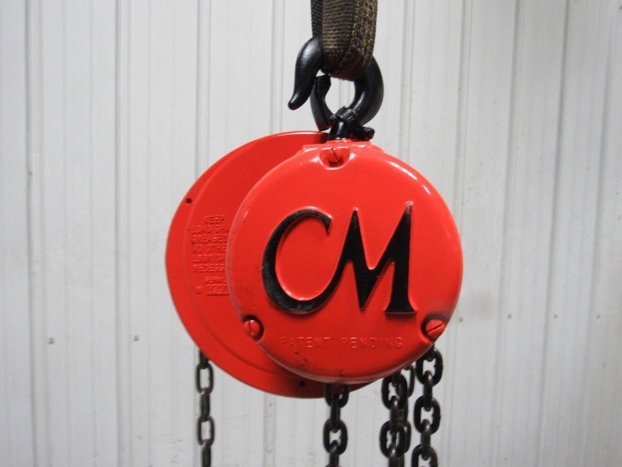 CM Cyclone Model M 1 Ton Manual Chain Fall Hoist 8' Lift w/Load Limiter Tested