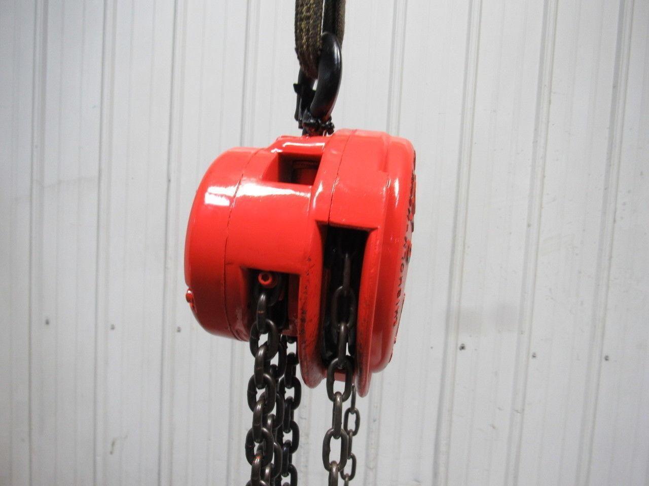 CM Cyclone Model M 1 Ton Manual Chain Fall Hoist 8' Lift w/Load Limiter Tested