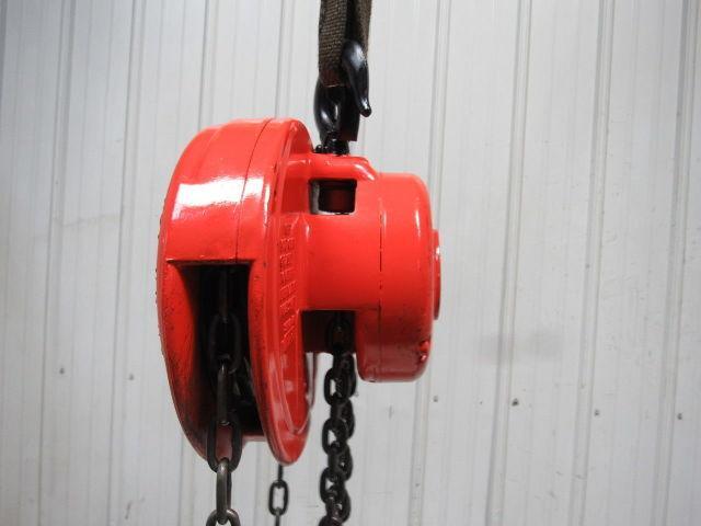 CM Cyclone Model M 1 Ton Manual Chain Fall Hoist 8' Lift w/Load Limiter Tested