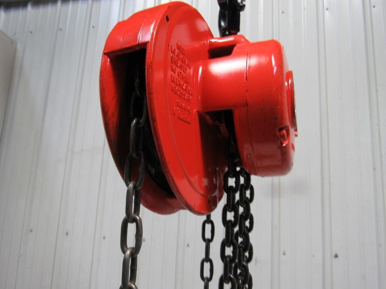 CM Cyclone Model M 1 Ton Manual Chain Fall Hoist 8' Lift w/Load Limiter Tested