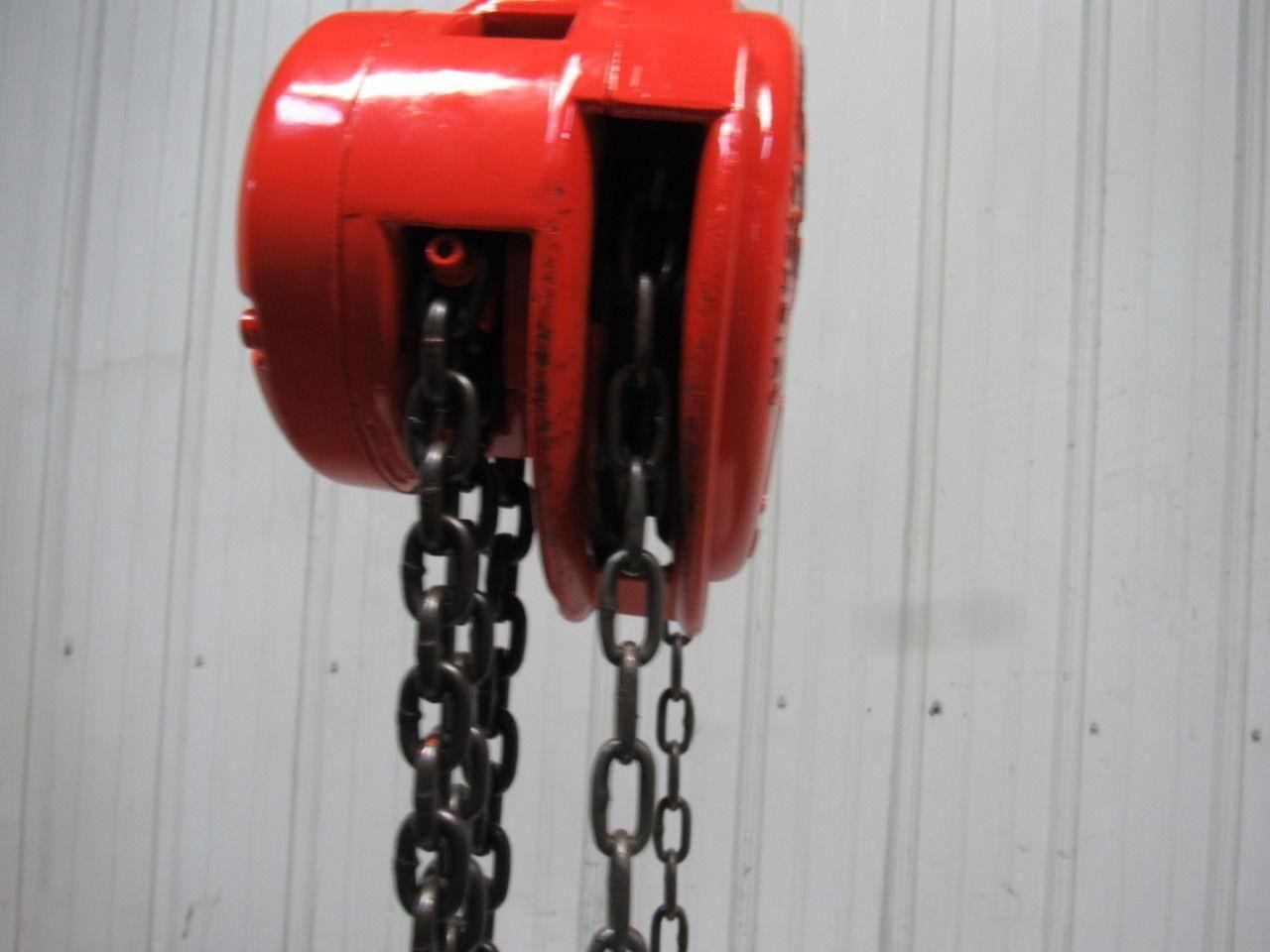 CM Cyclone Model M 1 Ton Manual Chain Fall Hoist 8' Lift w/Load Limiter Tested