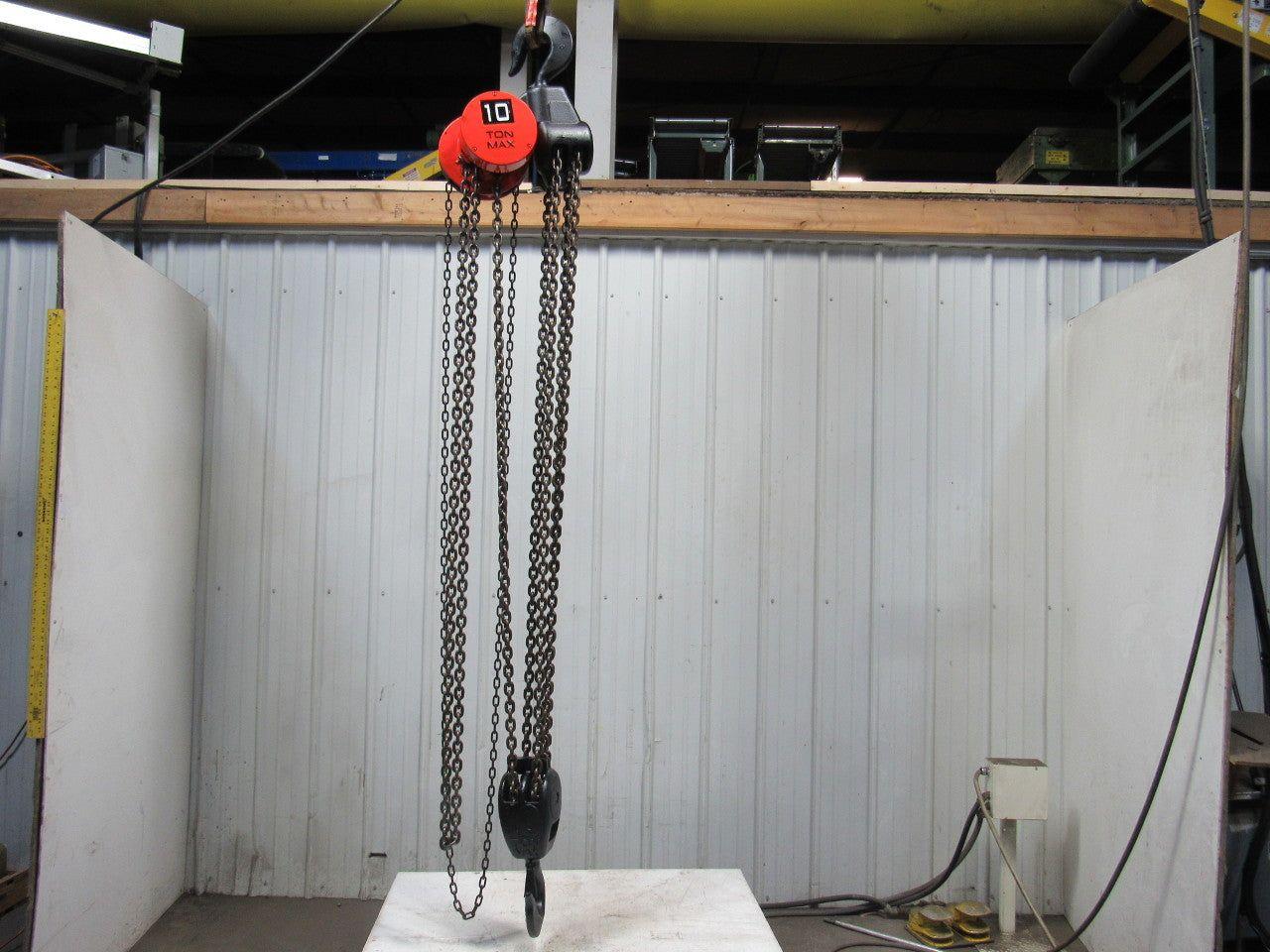 CM Model S 10 Ton Manual Chain Fall Hoist 8' 3" Lift w/Load Limiter Tested