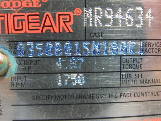 Dodge Q350B015M180K1 MR94634 15:1 1750 Input RPM 2278 Lbs. Output Gear Reducer