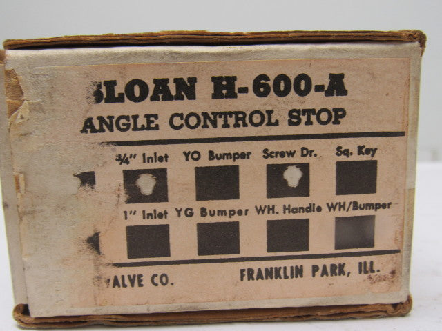 Sloan H-600-A H600A 3/4" Inlet Screwdriver Angle Control Stop Lot Of 2