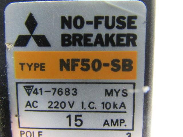 Mitsubishi NF50-SB 15 Amp 3 Pole 220VAC No Fuse Circuit Breaker
