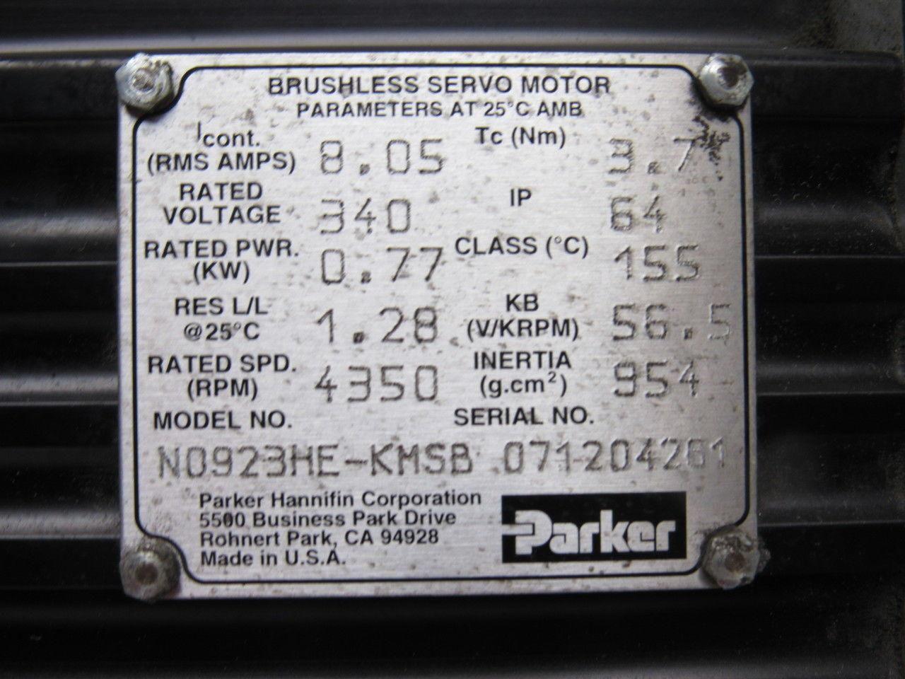 Parker N0923HE-KMSB Brushless Servo Motor 340V 4350RPM