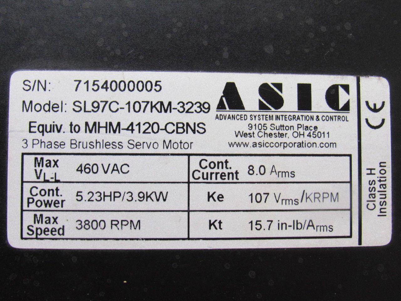 ASCI HMH 4120 CBNS SL97C-107KM-3239 3 PHASE SERVO Motor Part or Repair
