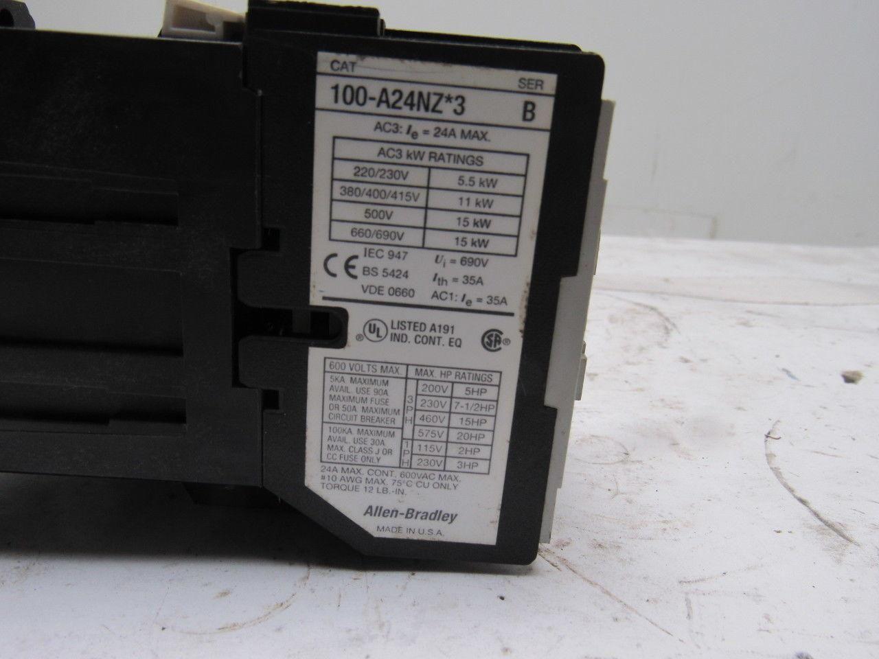 A-B Allen Bradley 100-A24NZ*3 Series B Contactor Starter 24VDC Coil