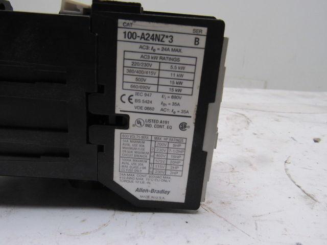 A-B Allen Bradley 100-A24NZ*3 Series B Contactor Starter 24VDC Coil