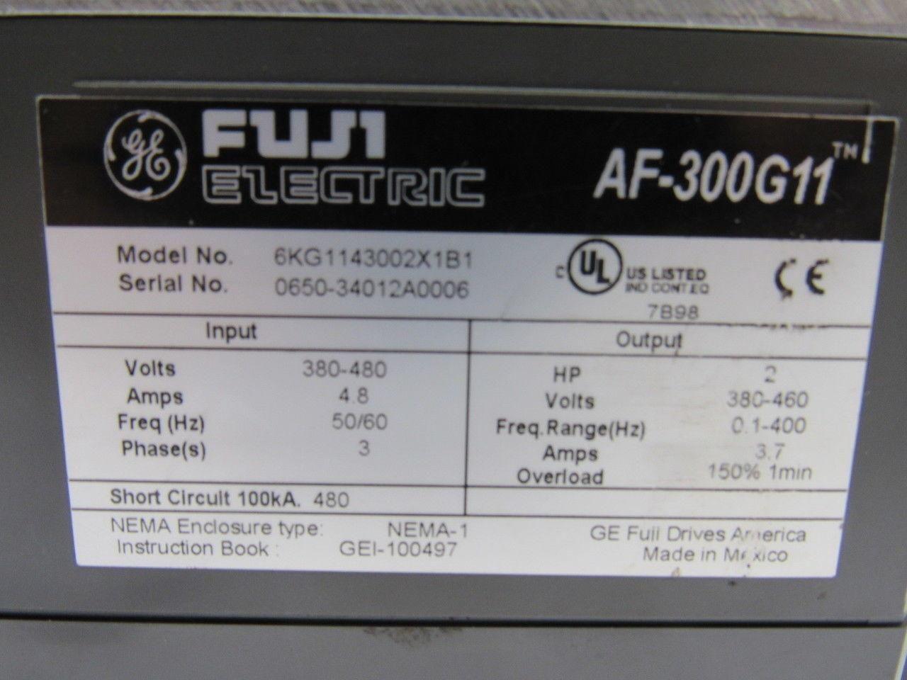 Ge Fuji 6KG1143002X1B1 2HP AC Drive AF-300G11 3PH 380/480 50/60Hz 4.8A