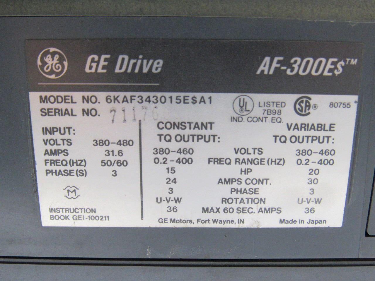 GE General Electric 6KAF343015E$A1 AF-300E$ AC Drive 20/25 HP. 380-480 V 3 PH
