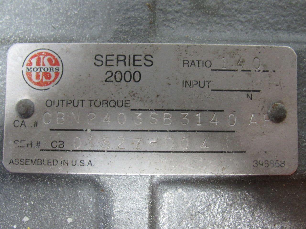 US Motors CBN2403SB3140 2Hp Inline Gear Reducer 140: 1 Ratio 230/460V 3PH