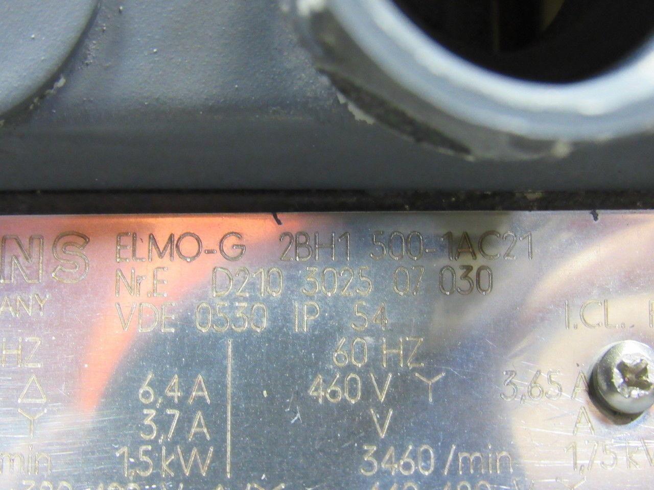 Siemens ELMO-G-2BH1-500-1AC21 Regenerative Vacuum Blower 440-480V 1.55KW