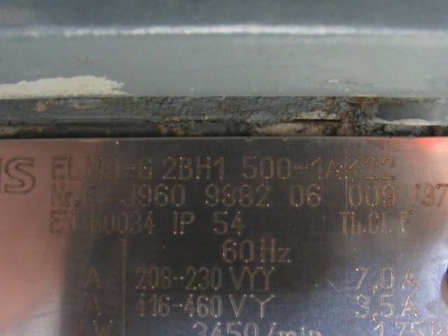 Siemens ELMO-G-2BH1-500-1AK22 Regenerative Vacuum Blower 208-230/416-480V 1.55KW