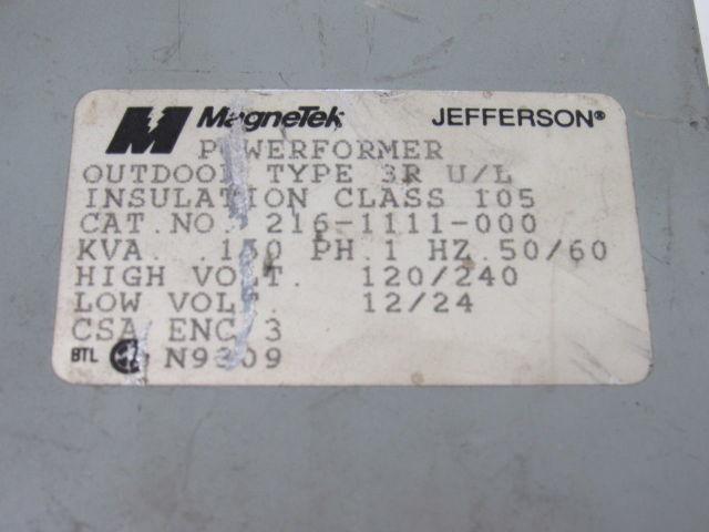 Jefferson 216-1111-000 Transformer 1PH .150 KVA 600V 120 X 240V