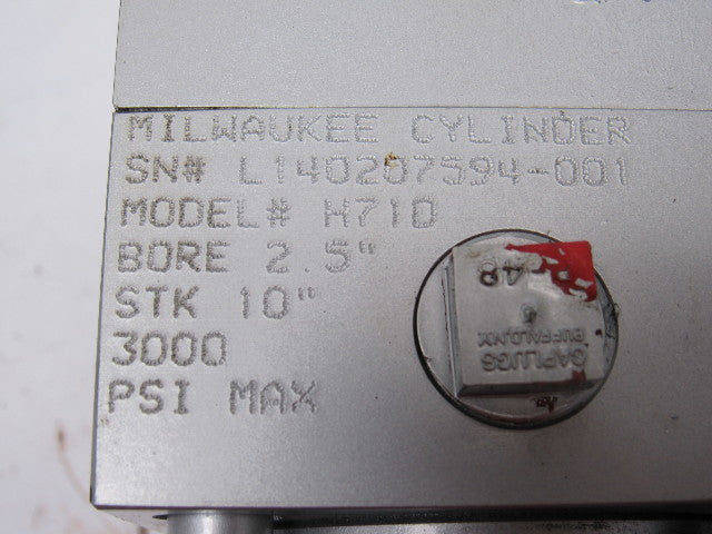 Milwaukee H71D Pneumatic Air Cylinder 2.5" Bore 10" Stroke Double Rod