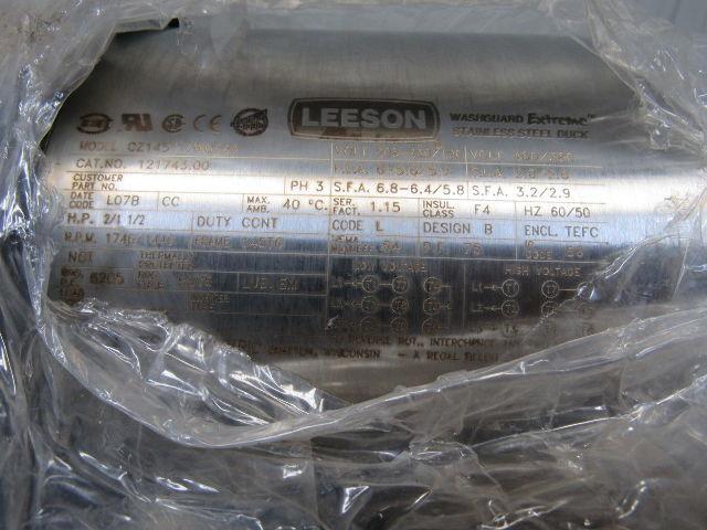 Leeson CZ145T17WC22A 2/1-1/2HP 1740RPM 208-230/460V 3PH Electric Washdown Motor