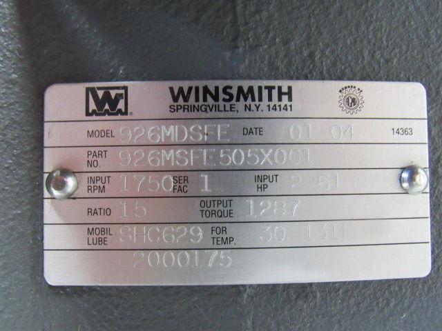 Winsmith 926MSFE505X0C1 Gear Box Speed Reducer 15:1 Ratio