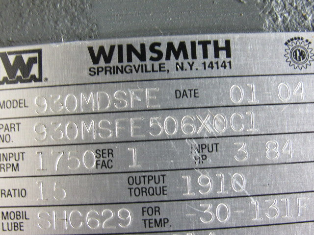 Winsmith 930MDSFE506X0C1 Gear Box Speed Reducer 15:1 Ratio