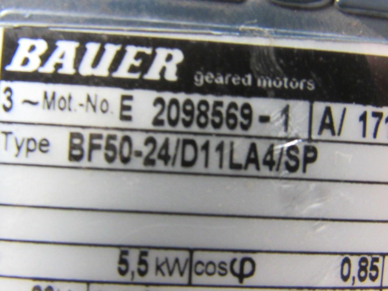 Bauer BF50-24/D11LA4/SP 5.5KW Gearmotor Hollow Shaft 10.86:1 Ratio 230/460V