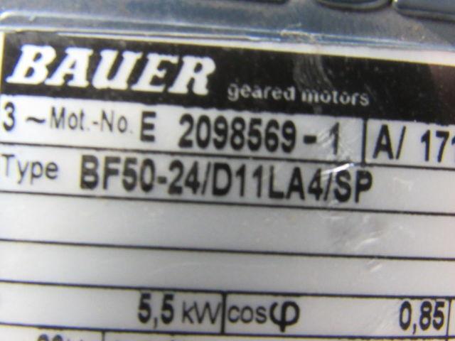Bauer BF50-24/D11LA4/SP 5.5KW Gearmotor Hollow Shaft 10.86:1 Ratio 230/460V