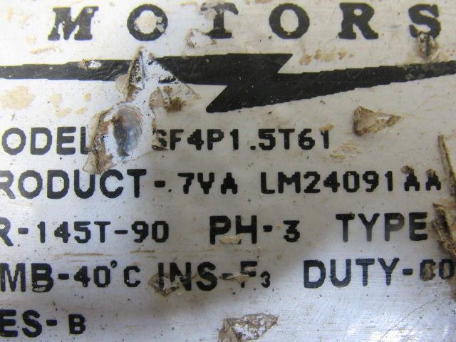 Lincoln Motors SSF4P1.5T61 LM24091 1.5HP 1755RPM 230/460V 3PH Motor 145T Frame