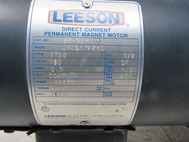 Leeson 098008.00 180VDC Electric Motor W/Hub City 40:1 Ratio Left Gear Reducer