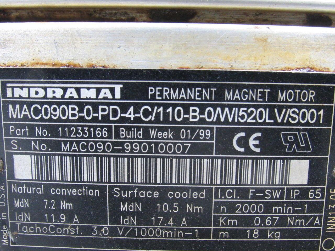 Indramat MAC090B-0-PD-4-C/110-B-0/WI520LV/S001 Electric Servo Motor 2000RPM