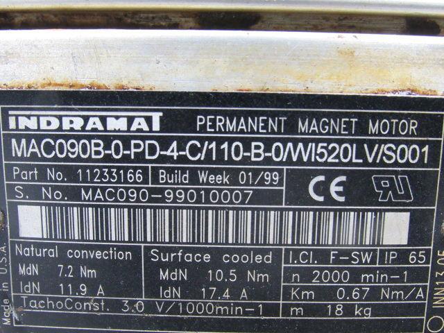 Indramat MAC090B-0-PD-4-C/110-B-0/WI520LV/S001 Electric Servo Motor 2000RPM