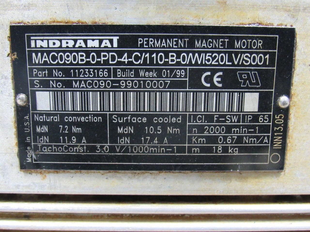 Indramat MAC090B-0-PD-4-C/110-B-0/WI520LV/S001 Electric Servo Motor 2000RPM