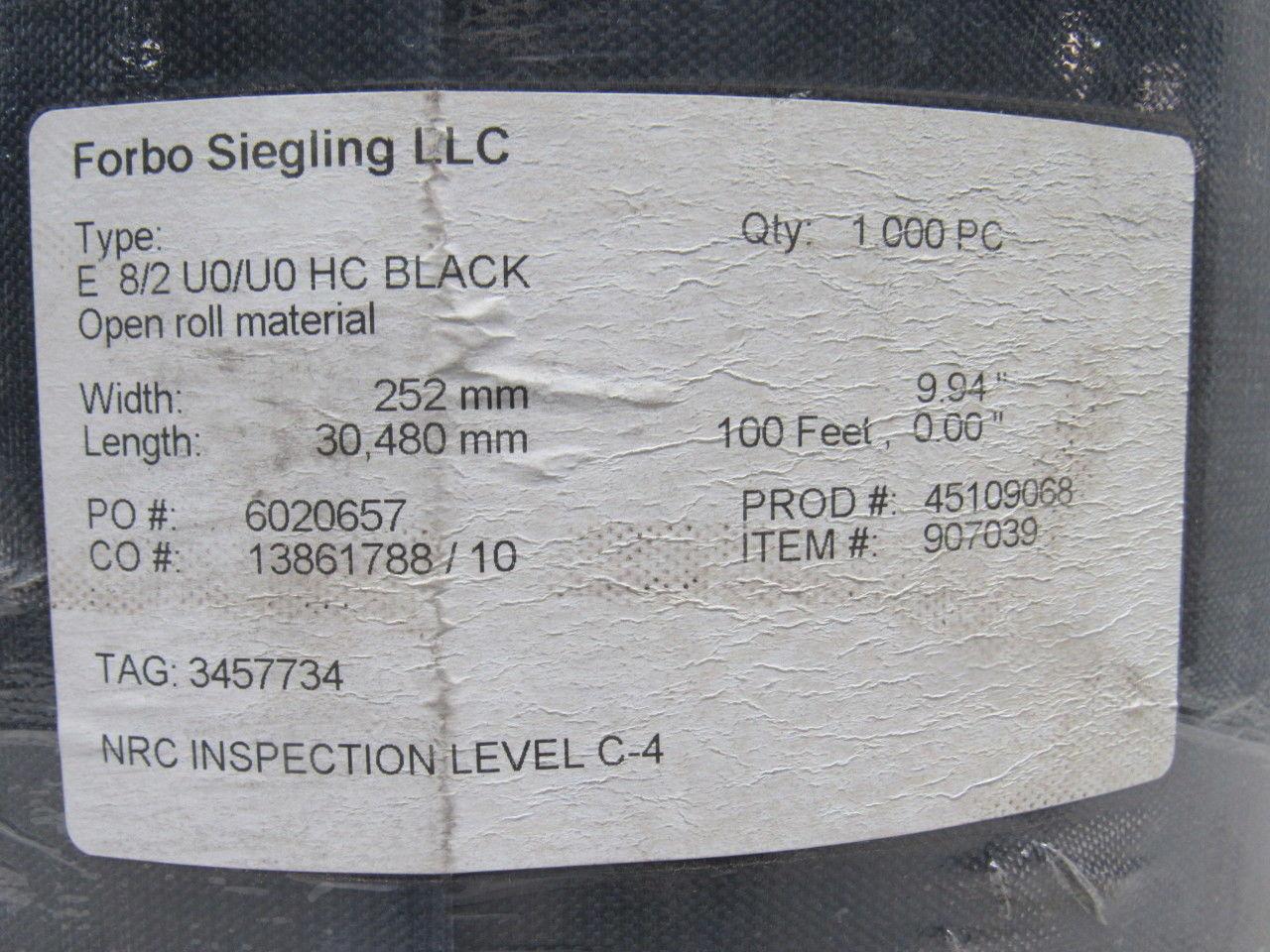 Forbo Siegling E 8/2 U0/U0 HC Black Conveyor Belt 10" X 100'-252mm X 30,480mm