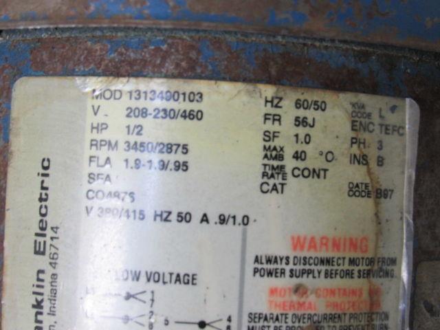 Franklin 1313490103 1/2Hp 3450/2875RPM 3Ph 50/60Hz 3" Centrifugal Pedestal Pump