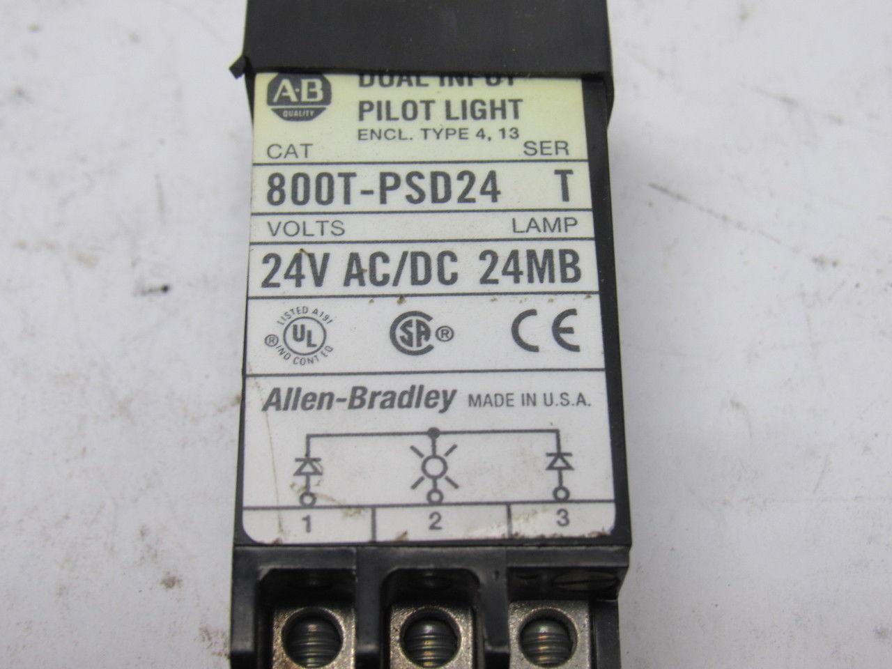 A-B Allen Bradley 800T-PSD24 Ser. T 18mm Pilot Light Red 24V