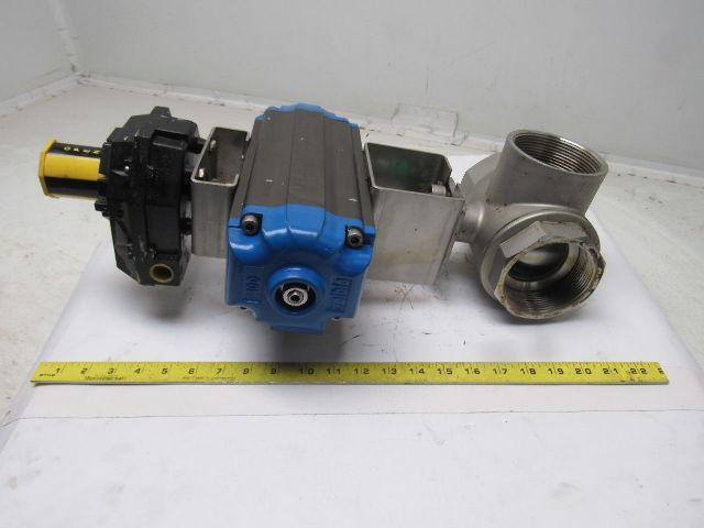 Valbia DA100 Pneumatic Actuator 3" NPT Stainless Steel 3 Way Ball Valve